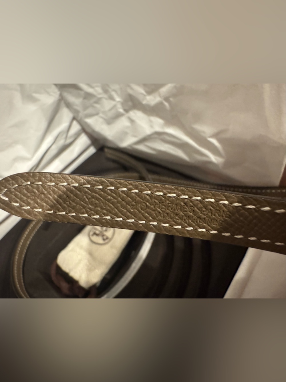 Hermes Focus Mini H 13Belt epsom etoupe white blanc Silver Hardware Reversible - Picture 11 of 11